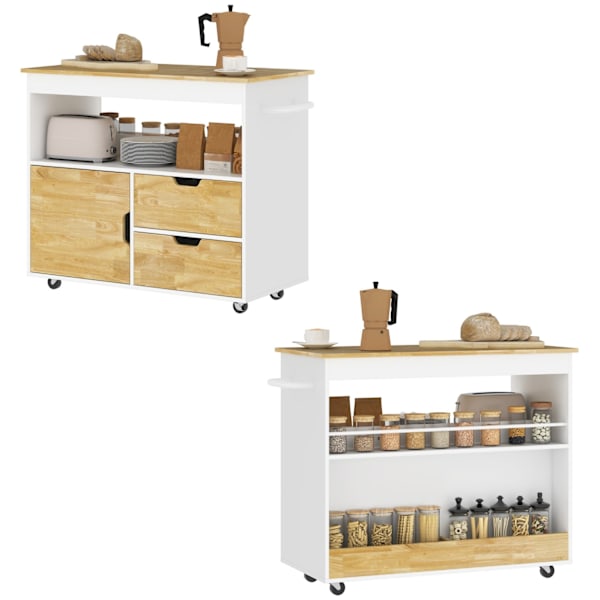 Rootz -rullattava keittiövaunu - Mobile Kitchen Island - Keittiön kärry - runsaasti säilytystilaa ja helppoa liikkuvuutta - 107cm x 50 cm x 85cm