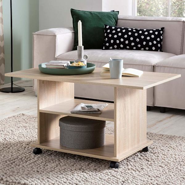 Rootz Design sofabord 95 x 51 x 54,5 cm Sonoma drejeligt med hjul - Sofabord Sofabord - Sofabord Loungebord - Sofabord med opbevaringsplads