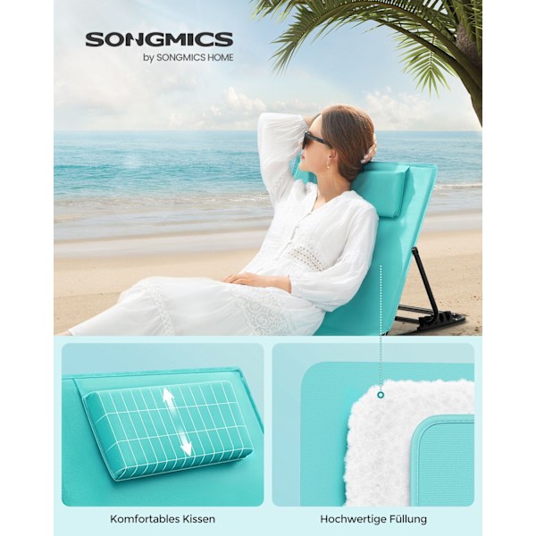 Rootz Portable Beach Lounger - Sea Blue Lounger - Solstol - Galvaniserat stål - Oxfordduk - 158cm x 55cm - Lättvikts hopfällbar stol