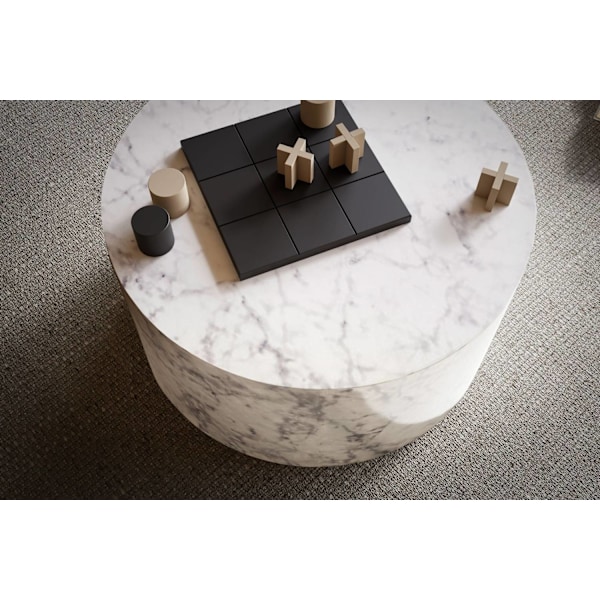 Rootz Elegant sofabord - Rundt bord - Marmorlook - Hvid - Fjernbetjeningsopbevaring - Alsidigt design - Ridsebeskyttelse - 60 cm x 60 cm x 30 cm