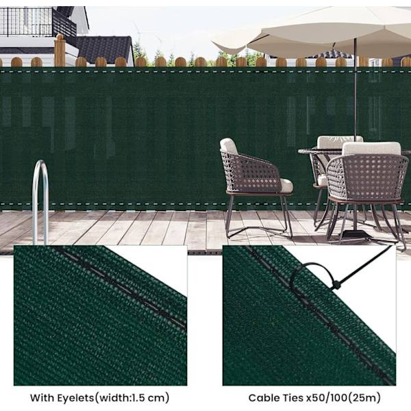 Rootz HDPE Privacy Fence Screen - Solbeskyttelse - Udendørs Barriere - Rivefast, UV-blok, Nem installation - Grøn - 1m-2m x 6m-25m