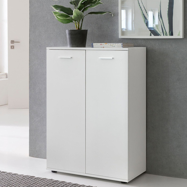 Rootz kommode med 2 låger 71x104x35cm multifunktionsskab træ hvid - Entreskab lyst moderne - Skab lille - Skænk mat skænk - Kommode hallmøbler