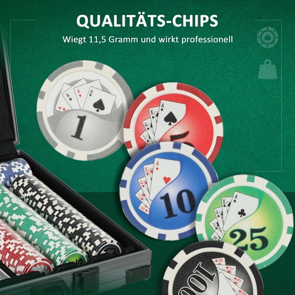 Rootz Poker Set - Poker Case - 400 Chips - Kasinopelit - 39,5 cm x 28cm x 8cm - Organisoitu peli - Texas Hold'em jopa 10 pelaajaa varten