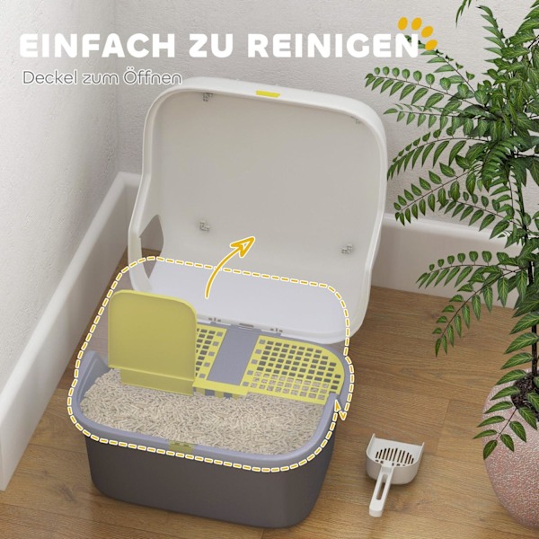 Rootz Cat Litter Box med låg - Låsbar og let at rengøre - dækket - 50 cm x 50 cm x 39 cm