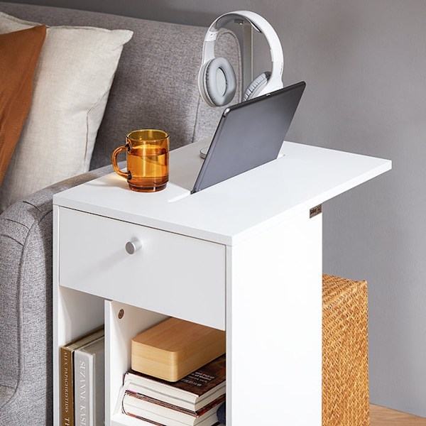 Rootz Bedside Table - Nightbord - Serveringsvogn - Rumbesparende design - MDF -materiale - 36x62x50cm - jernbane til tablet
