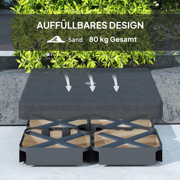 Rootz Parasol Stand Base Weights - Waterproof - Fillbara sandhållare - Hållbara & UV -resistenta - 89 cm x 89 cm x 10,5 cm - svart