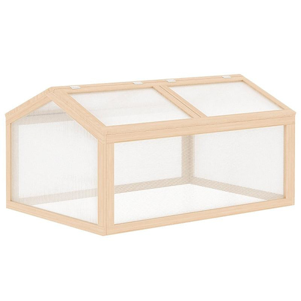 Rootz Greenhouse - Växtbädd med täcke - Kallram Växthus - Trä Och Polykarbonat - Väderbeständig - Naturlig - 102 x 71 x 53 cm