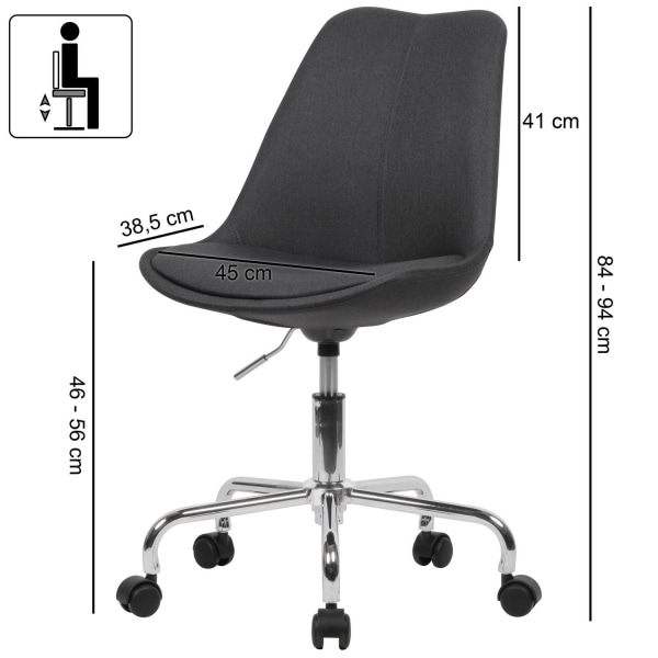 Rootz skrivbord svart tyg - Design snurrstol med ryggstöd Arbetsstol med en maximal belastning på 110 kg Skalstol med hjul - Vridstol