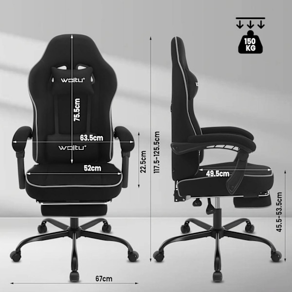 Rootz Gaming Chair - Kontorstol - Racerstol med høj ryg - Mesh Cover - SGS Testet - 63,5 cm x (117,5-125,5) x 60 cm