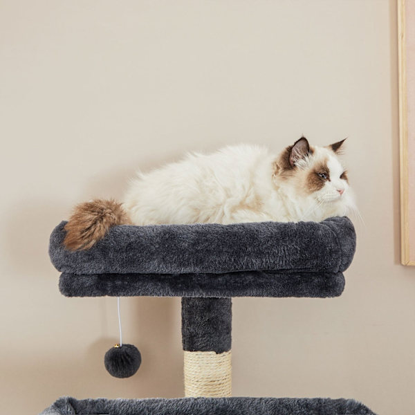 Rootz Multi-Leer Cat Tree - Skrapstolpe - Condo Tower - Förhöjda plattformar - 50cm x 45cm x 142cm - Smoke Grey - Chipboard Plysch Sisal - 14kg