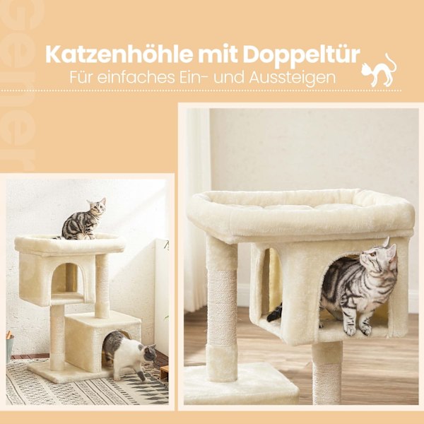 Rootz Cat Tree til store katte - Scratching Post - Luxury Cat Tower - Sisal Rope - 60 cm x 40 cm x 84 cm