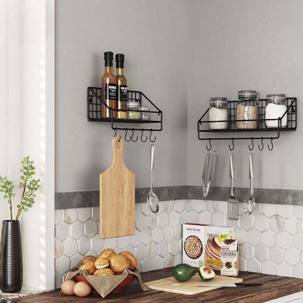 Rootz-seinähylly - 2 seinähyllyä - Industrial Design -seinähyllyt - Kelluva hylly - Koristehylly - Moderni seinähylly - Esittelyhylly - Keittiön seinä