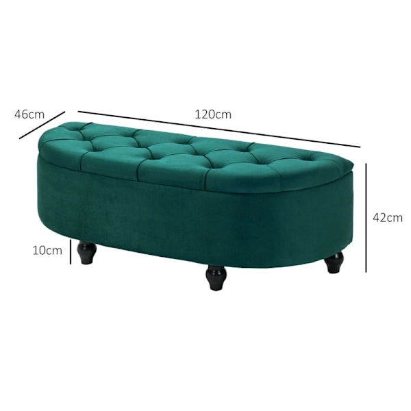 Rootz Velvet Storage Bench - Mörkgrön bänk - Stoppad bänk - Filt Organizer - 120cm x 46cm x 42cm