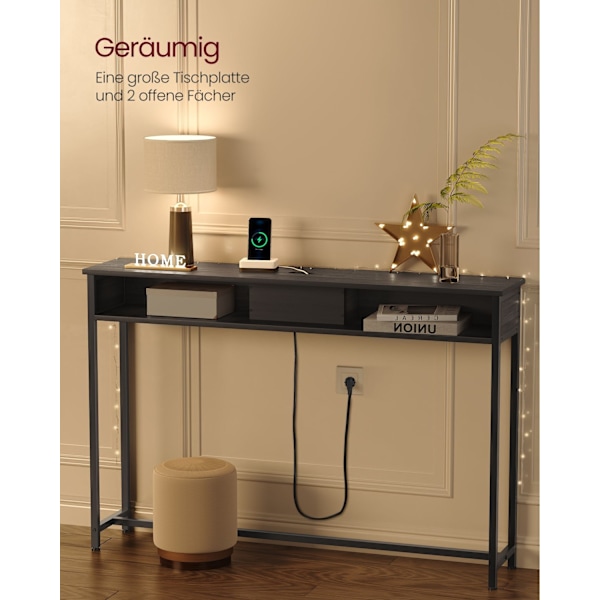Rootz Modern Sidebord med Power Strip - Antracitgrå-blæk sort - Spånpladestål - 100 kg Kapacitet - 25 cm x 120 cm x 81,1 cm