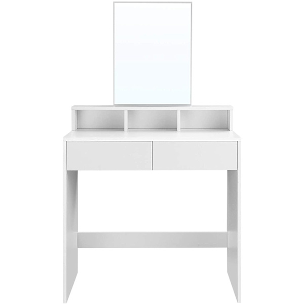 Rootz Toiletbord - Comestica Bord - Make-up bord - 2 skuffer - Spejl - Åbne rum - Forarbejdet træ - Hvid - 80 x 40 x 140 cm