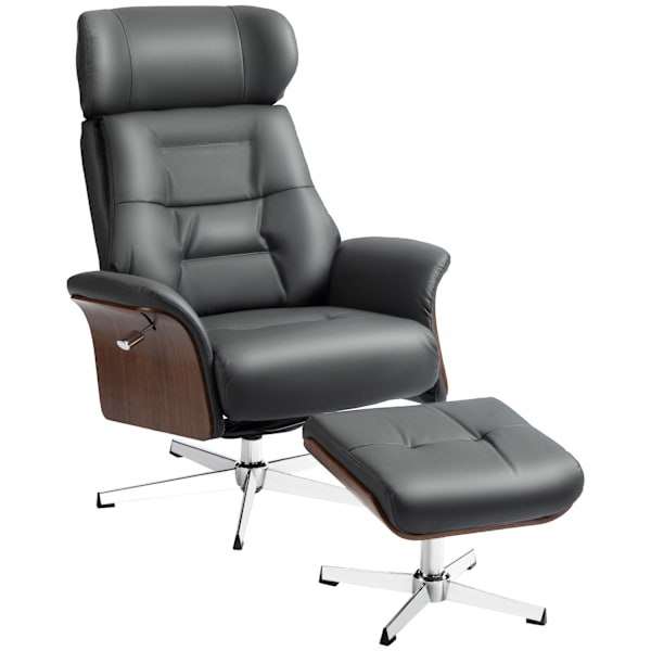 Rootz Relaxation Stol med afføring - Liggende drejestol - Læder Look lænestol - 360 ° Rotation - 80W x 84d x 108H cm
