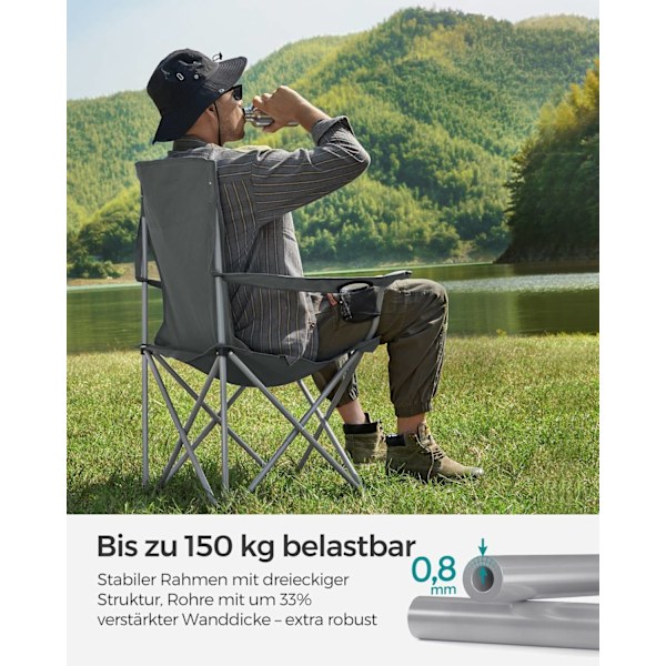 Rootz 2 Pack Slate Grey Camping tuolit - Teräsrunko - Oxford Cloth - Kannettavat taitettavat tuolit - Kevyt - Kompakti - Mukava - 54 cm x 86 cm x 97 c