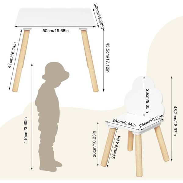 Rootz 3-delade sittplatser för barn - Montessoribord och stolar - Molnformat ryggstöd - Säkerhetsfunktioner - Utrymmesbesparande design - 50 cm x 44 c
