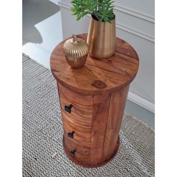 Rootz byrå - Sidobord - Skänk - 3 lådor - 65 cm - Massivt trä - - Sidoskåp - Brun