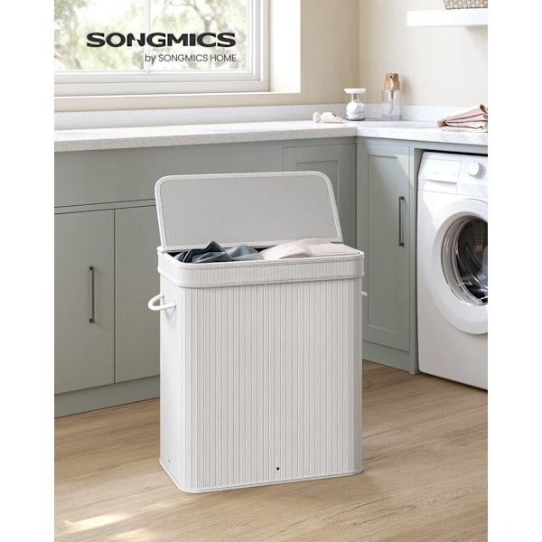Rootz White Bamboo Tvättkorg - Korg - Klädförvaring - Miljövänlig - Lätt - Hållbar - 54,5 cm x 34,5 cm x 61 cm