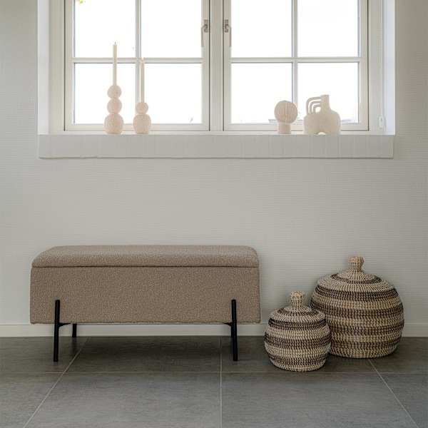 Rootz Watford Bench - Bouclé klädda bänk - förvaring ottoman - stilfullt & funktionellt - 95 cm x 36,5 cm x 43 cm