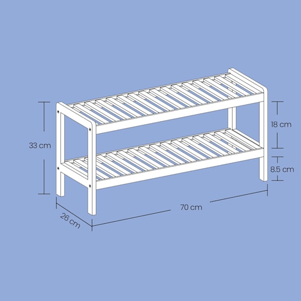 Rootz Bamboo Shoe Shelf - Shoe Organizer - Storage Rack - Ideel til sneakers & Boots - 70 cm x 26 cm x 33 cm