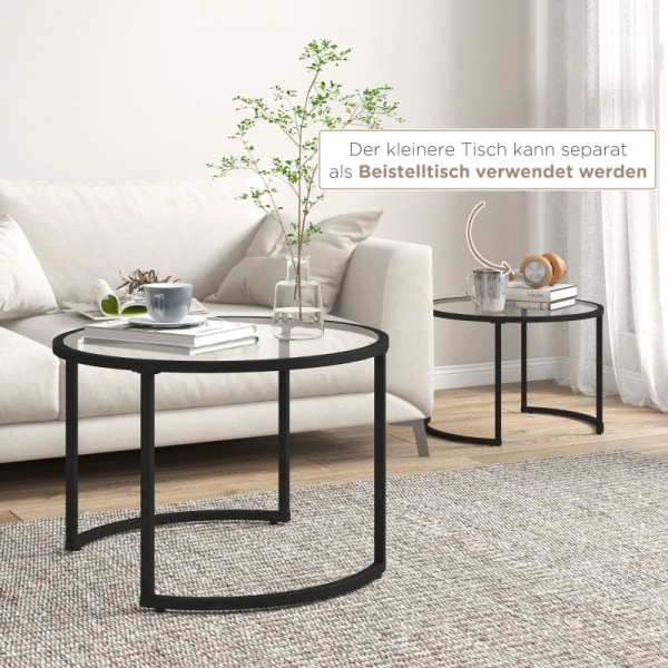 Rootz sæt med 2 sideborde - Industrielt design - Stabelbare borde - Pladsbesparende - Holdbar og nem at rengøre - Stabil base - Ø70 x 47,5H cm (Stor)