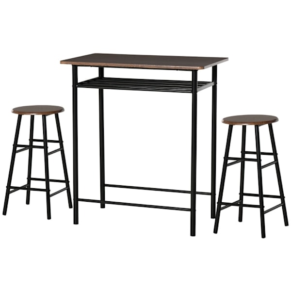 Rootz 3-delade barbordsset - Matsalsset - Möbler i industriell stil - Utrymmesbesparande design - 80 cm x 50 cm x 90 cm bord, Ø30 cm x 60 cm pallar