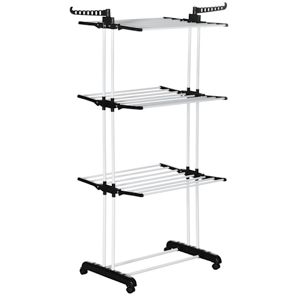 Rootz Airer - Tørrestativ - Vasketøjsstativ - Foldbart design - Høj belastningskapacitet - Mobilitet og stabilitet - 73 cm x 64 cm x 177 cm - Metalram