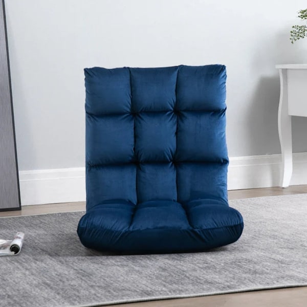 Rootz Lænestol - Gæstemadras - Gulvstol - Justerbart ryglæn - Siddepladser og bænke - Velourlook - Blå - 55 cm x 71 cm x 53,5 cm