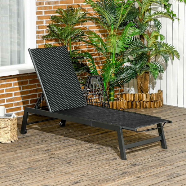 Rootz Sun Lounger - Garden Lounger - Wicker Lounger - Justerbar ryggstöd - 60W x 190D x 30H cm - Lätt aluminium och hållbar PE Rattan