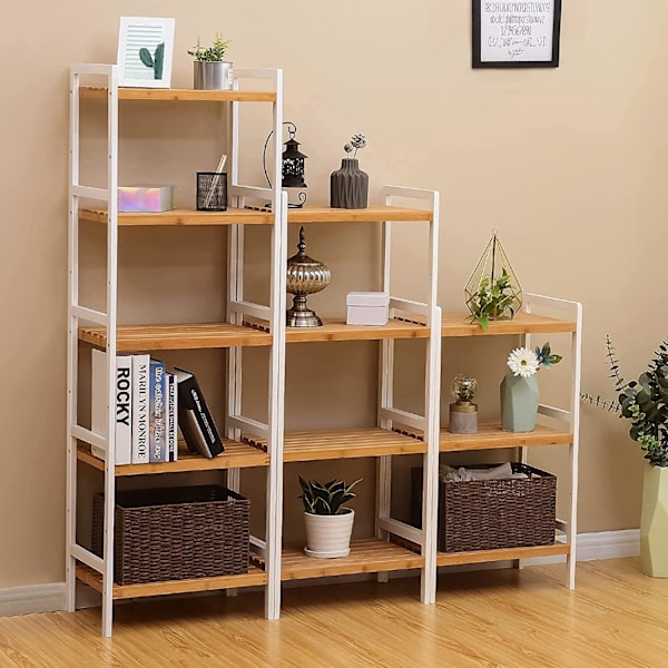 Rootz reol - Opbevaringsstativ - Køkkenskab - Bambus - Hvid - Beige - 5 niveauer - 45 x 31,5 x 142 cm