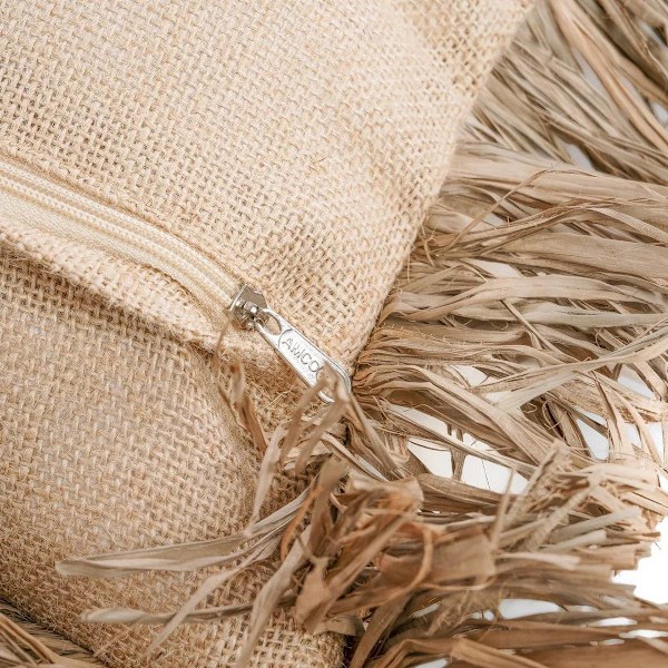 Rootz Jute Bonita -tyynynpäällinen - Luonnollinen päällinen - Raffia-hapsu - Teksturoidut pehmeät kalusteet - 40cm x 40cm x 2cm