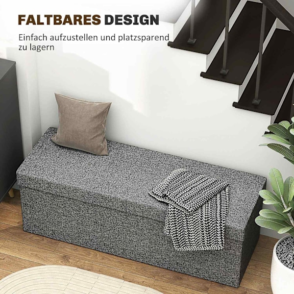 Rootz Footestool Storage Ottoman - Foldbar bänk - Seat Chest - Mjuk stoppning - 110 cm x 38 cm x 38 cm - Dual 61L -fack - Grå