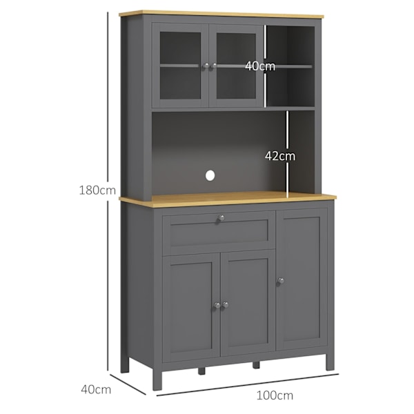 Rootz Kitchen Cabinet Buffet - Matsal Showcase - Grå förvaringsenhet - gott om förvaring - 100 cm x 40 cm x 180 cm