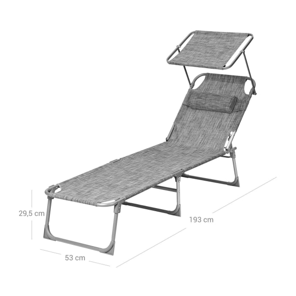 Rootz liggestol - Liggestol - Chaiselong - Greige - Strygejern - Syntetisk fiberstof - Nem montering - Afslapning - Letvægts - 53 cm x 193 cm x 29,5 c