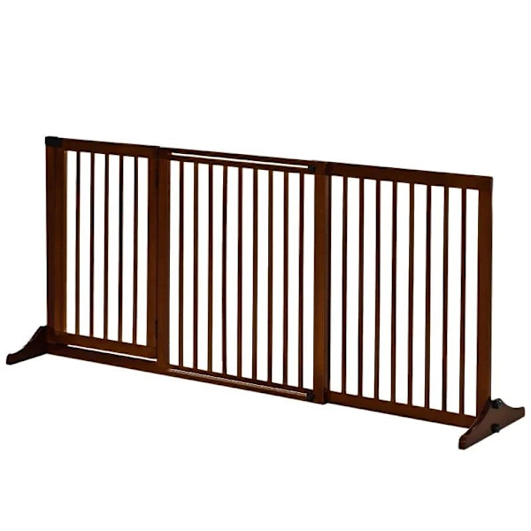 Rootz Barriär - Hundspärr - Hunddörrport - Säkerhetsgrind av trä - Fristående hundgrind med dörr - Konfigurationsgrind - Brun - 113-166 x 36 x 71 cm