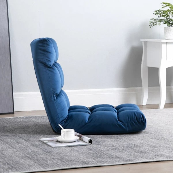 Rootz Lænestol - Gæstemadras - Gulvstol - Justerbart ryglæn - Siddepladser og bænke - Velourlook - Blå - 55 cm x 71 cm x 53,5 cm