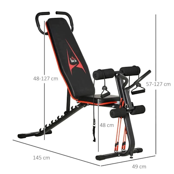 Rootz Vægtbænk - Justerbar træningsbænk med elastisk reb - Sit-up bænk til hjemmetræning - 6 niveauer - Ryglænet hældning - Vægt op til 150 kg - Synte