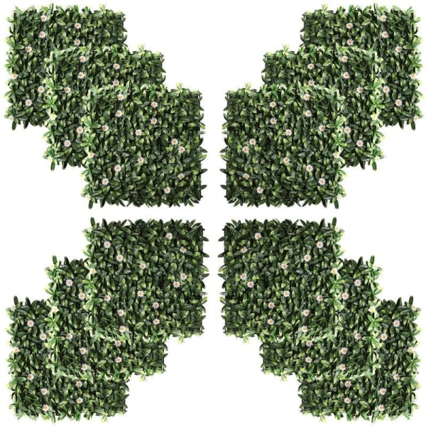 Rootz konstgjord växt - Vägghäck - UV-skydd - Sekretessskärm - Rhododendronblad - Designhäckväxt för trädgård utomhusdekor - Grön + Vit - 50 x 50 x 5