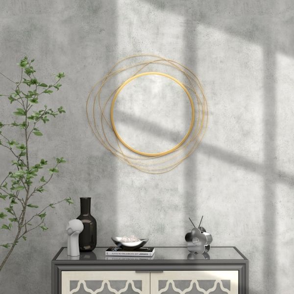 Rootz Round Mirror Väggdekor - Dekorativ spegel - Metallramspegel - Tjockt glas - Enkel montering - Guld - Ø65cm x 1cm
