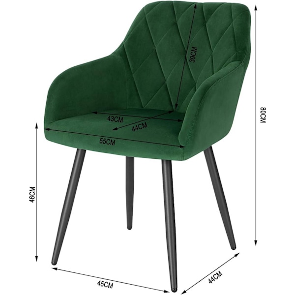 Rootz matstolsset - Sammetsstolar - Vadderade säten - Ergonomisk design - 44 cm x 42,5 cm x 46,5 cm - Rejäla metallben - 6-pack