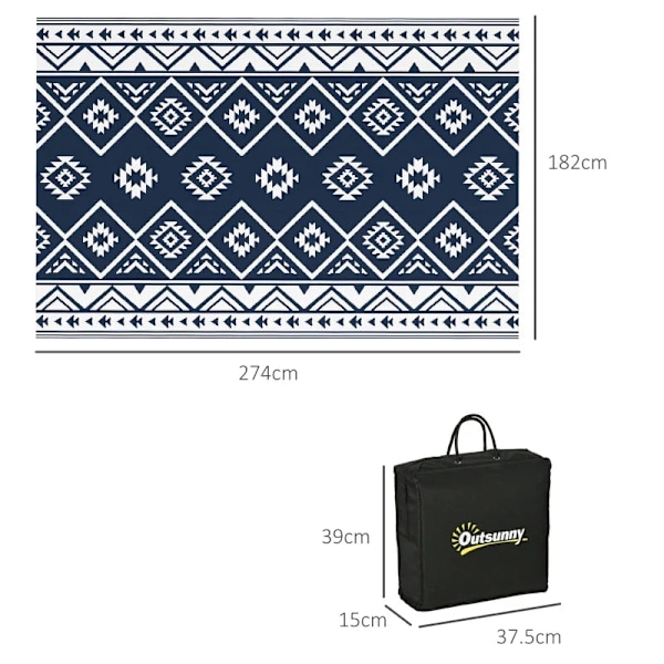 Rootz Utomhusmatta - Uteplatsmatta - Väderbeständig - Modern design - Non-woven - Svart + Vit - 182cm x 274cm x 0,3cm