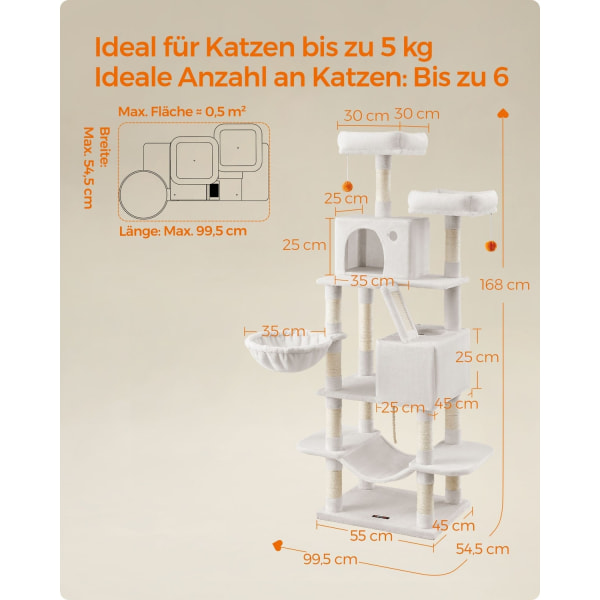 Rootz-kissan raapimistolppa - Kissanpuu - Raapimislaite - Lastulevy - Pehmo - Sisal - Tukeva rakenne - Helppo koota - 55cm x 45cm x 168cm