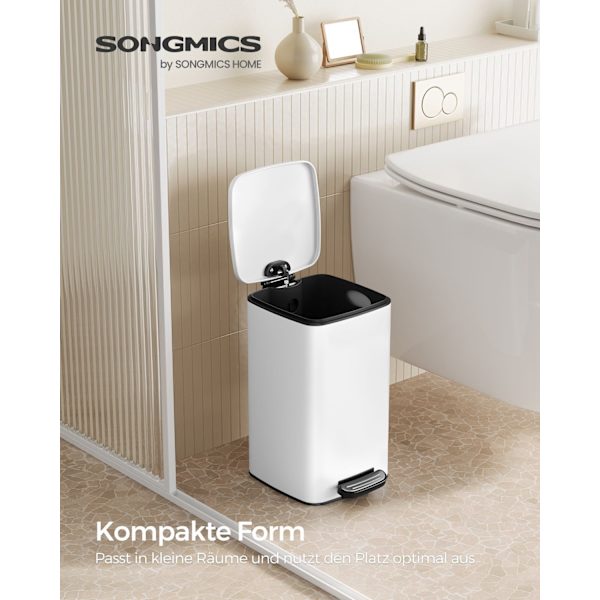 Rootz White Kosmetikspand - Makeup Organizer - Badeværelset skraldespand - Stål ydre beholder - PP plastik Indvendig spand - ABS plastik Base - 23,9 c