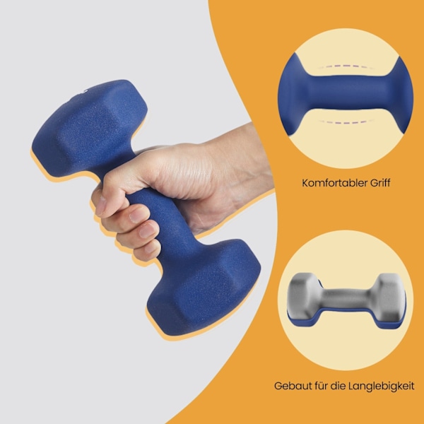 Rootz hantel set - fria vikter - styrketräningsvikt - hållbar neoprenbeläggning - 21 cm x 10,5 cm