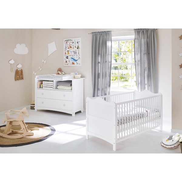 Rootz Florentina Baby Starter Set - Cot Bed - Ekstra bred skiftende enhed - Convertible Design - 146 cm x 76 cm x 85 cm & 130 cm x 77/57 cm x 101 cm