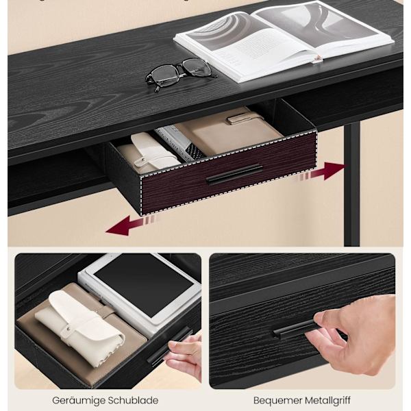 Rootz Barbord med ladestation - Underholdningsstativ - Skrivebord - Ibenholtssort - Spånplade og stål - 40 cm x 99,8 cm x 104,6 cm - 19,6 kg