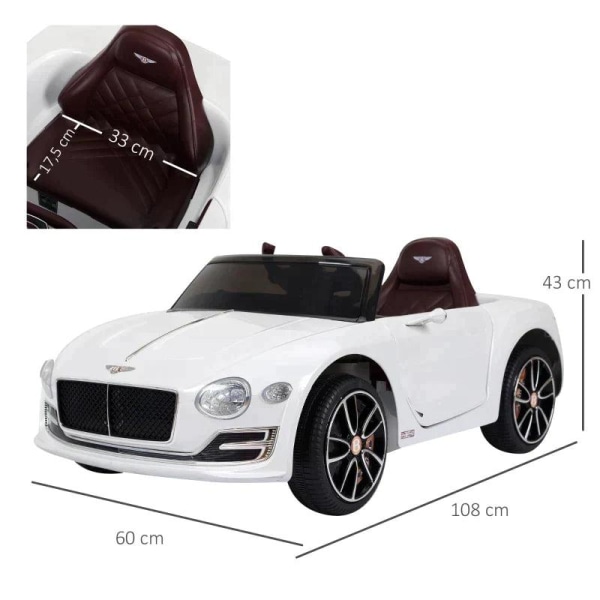 Rootz Elbil för barn - Bentley Gt - Remote Control - Vit - 108 X 60 X 43 Cm