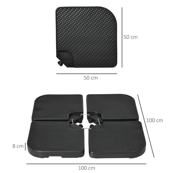 Rootz Parasol Stand - Paraply Stand - 4-delt Parasol Stand - Fyldbar - Sort - 100 x 100 x 8 cm
